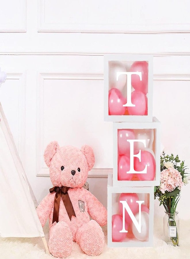 Festi Duck 'TEN' Balloon Box Set - Stylish Lettered Decor for Tenth Birthday & Tenth Aniversary Celebration (TEN Birthday Box) 28 pcs set(Pink & White) - Image 1